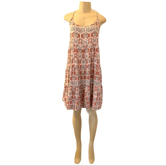 Boho Aztec Chevron Arrow Flowy Light Spaghetti Strap Midi Dress Pink Peach - Picture 3 of 6